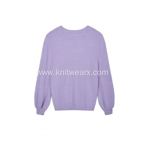 Women's Knitted Feather Yarn Crew-Neck Pullover